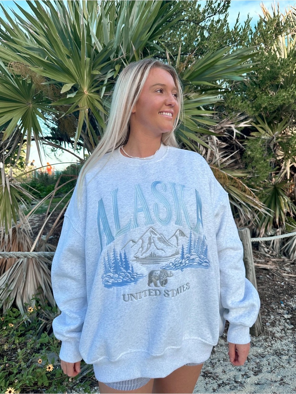 Sunkissed Coconut Pearl Grey Alaska Detailed Embroider Sweatshirt